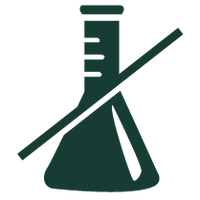 A science beaker with a line cutting through it diagonally to indicate "no"