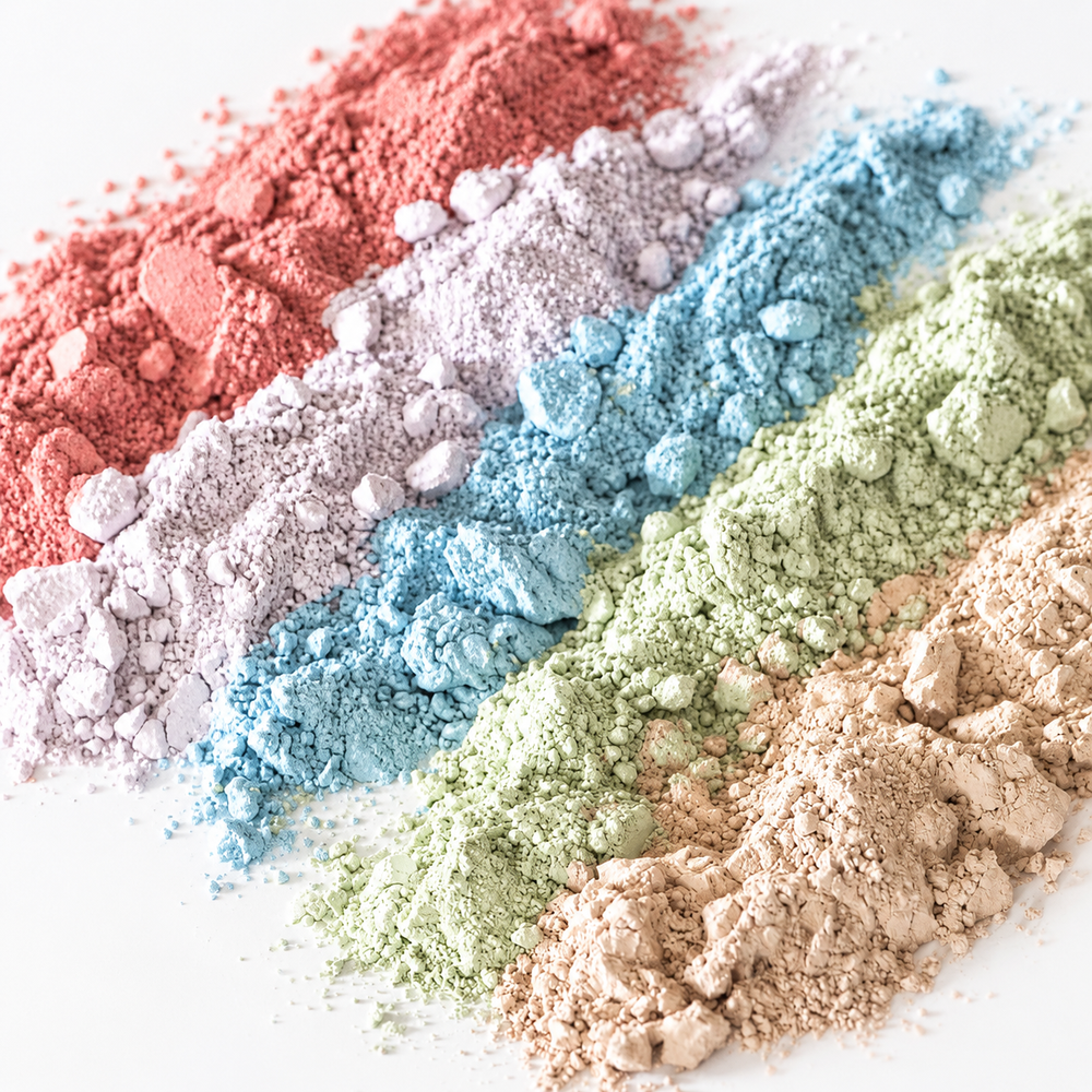 Colorful natural clay powders for the Solid Olive Clay Soap Workshop